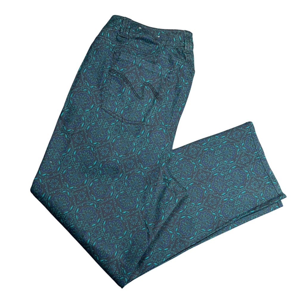 Catherines Slimmer Classic Women 16W Teal Navy Medallion Straight Leg Casual